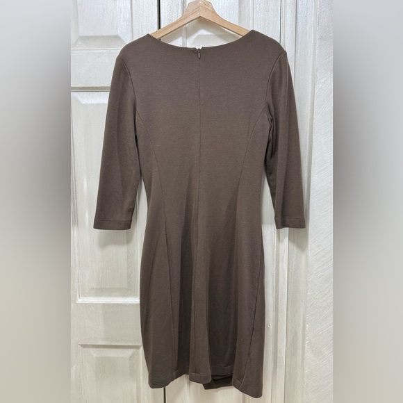 Lafayette 148 Cut&Sew Women 8 Brown New Wool Lined Midi Dress 3/4 Sleeve V-Neck - Picture 2 of 16